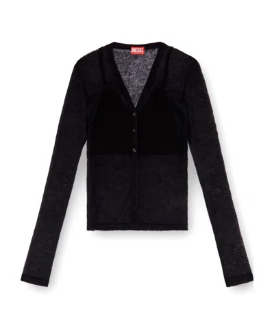 Diesel M-arina Semi-sheer Cardigan In Black