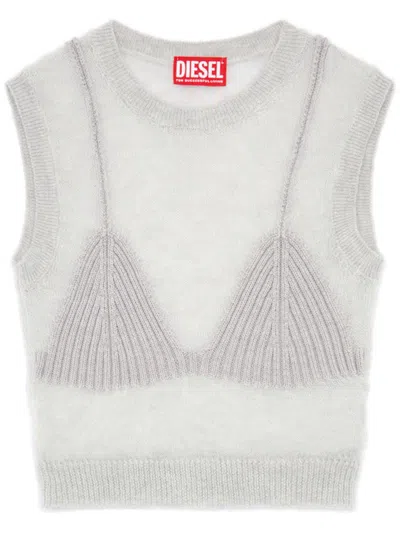 Diesel M-arostica Knitted Tank Top In Grey