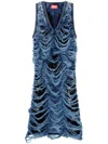 Diesel Short Dress In Destroyed Indigo Knit In Blue