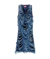 Diesel Short Dress In Destroyed Indigo Knit In Blue
