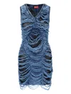 Diesel Short Dress In Destroyed Indigo Knit In Blue