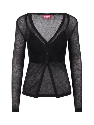 Diesel Semi-transparent Cardigan With Bralette In Black