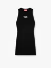 Diesel Ribbed Black Sleeveless Mini Dress With Logo Detail In Black