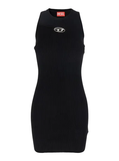 DIESEL 'M-CADDIX' BLACK DRESS WITH OVAL D LOGO PLAQUE ON THE FRONT IN VISCOSE BLEND WOMAN