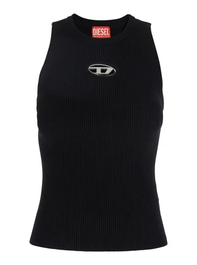 DIESEL DIESEL WOMEN 'M-CADDIX' BLACK TOP WITH OVAL D LOGO PLAQUE ON THE FRONT IN VISCOSE BLEND WOMAN