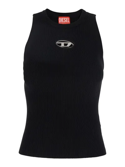 DIESEL 'M-CADDIX' BLACK TOP WITH OVAL D LOGO PLAQUE ON THE FRONT IN VISCOSE BLEND WOMAN