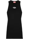 Diesel Ribbed Black Sleeveless Mini Dress With Logo Detail