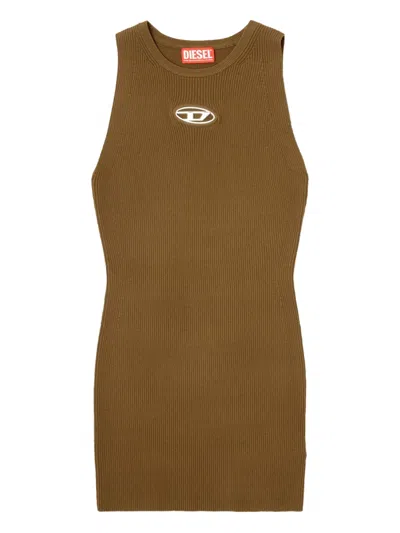 Diesel M-caddix Metallic-logo Ribbed Dress In Burgundy