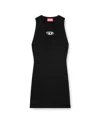 Diesel Ribbed Black Sleeveless Mini Dress With Logo Detail In Black