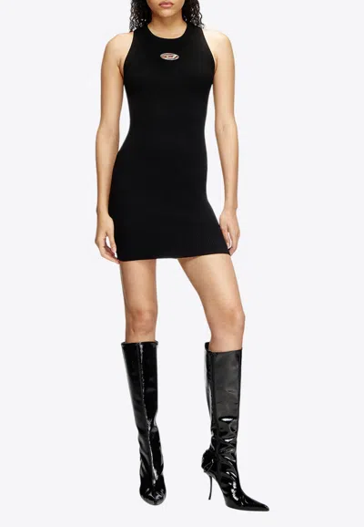Diesel Black Ribbed Viscose Dress With Wide Neckline