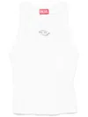 Diesel Sleeveless Ribbed Knit Top With Metallic Logo Detail In White