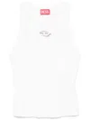 Diesel Sleeveless Ribbed Knit Top With Metallic Logo Detail In White