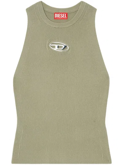 Diesel M-caddix Ribbed Logo Tank Top In Green