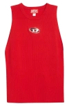 Diesel ® M-caddix-top Logo Cutout Sleeveless Rib Top In Red