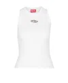 Diesel Sleeveless Ribbed Knit Top With Metallic Logo Detail In White