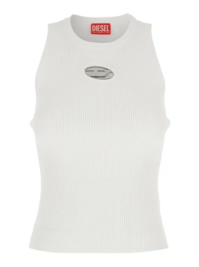 Diesel M-caddix White Top With Oval D Logo Plaque On The Front In Viscose Blend Woman
