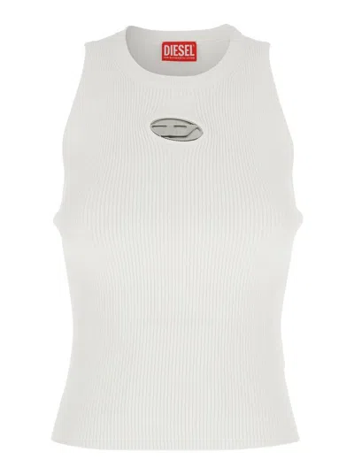 DIESEL 'M-CADDIX' WHITE TOP WITH OVAL D LOGO PLAQUE ON THE FRONT IN VISCOSE BLEND WOMAN