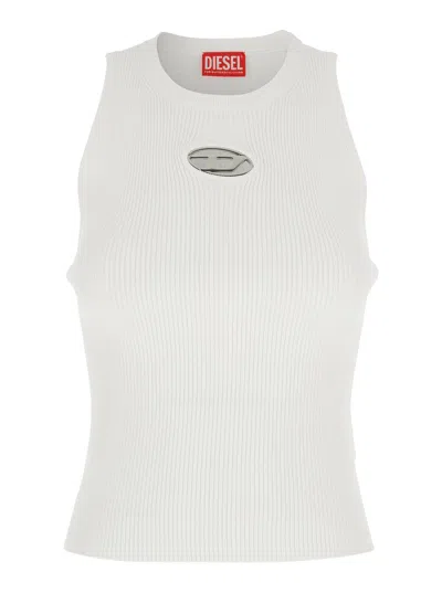 DIESEL DIESEL WOMEN 'M-CADDIX' WHITE TOP WITH OVAL D LOGO PLAQUE ON THE FRONT IN VISCOSE BLEND WOMAN