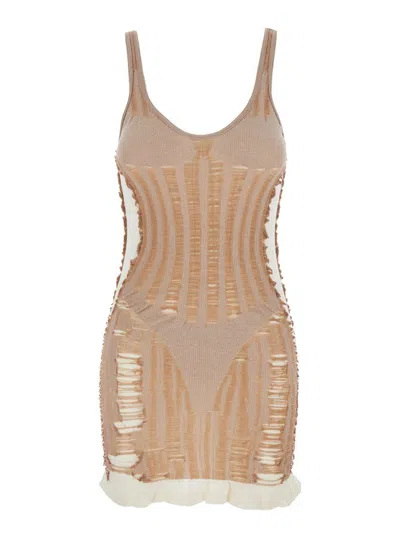 DIESEL 'M-CALIMERA' BEIGE DRESS WITH INSERT DESIGN AND SECOND SKIN EFFECT IN COTTON BLEND WOMAN