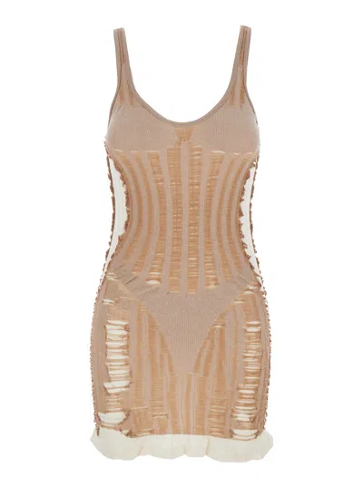 DIESEL DIESEL WOMEN 'M-CALIMERA' BEIGE DRESS WITH INSERT DESIGN AND SECOND SKIN EFFECT IN COTTON BLEND WOMA