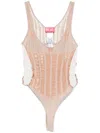 Diesel Seamless Bodysuit With Lingerie Illusion In Neutrals