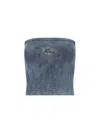 Diesel Strapless Ribbed Top With Intricate Design And Logo Detail In Blue