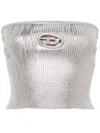 Diesel Ribbed Metallic Strapless Top In Silver
