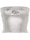 Diesel Ribbed Metallic Strapless Top In Silver