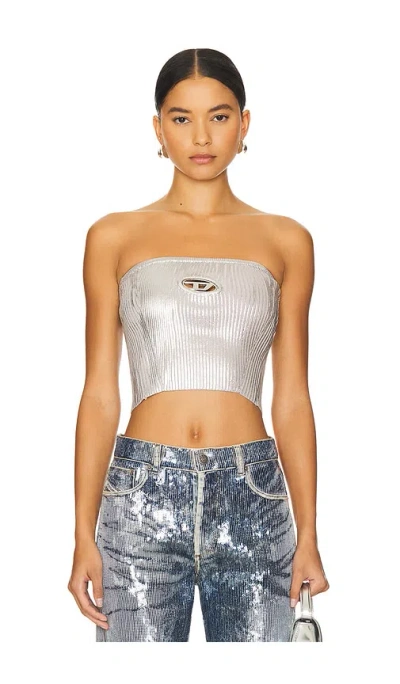 Diesel M-arostica Bra Detailed Sheer Knitted Top In Grey
