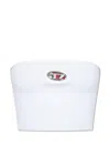 Diesel Ribbed Tube Top With Stylish Logo Plaque In Bianco