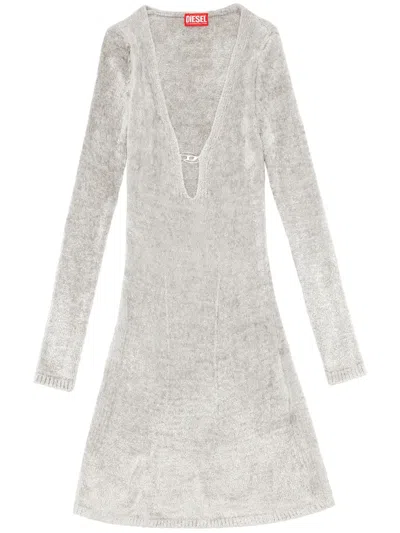Diesel M-coleen Logo-plaque Dress In Grey