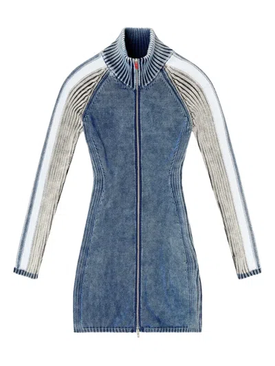 Diesel M-estelle Ribbed Zip Mini Dress In Blue