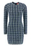 Diesel Women Light Blue Houndstooth Denim M-halma Minidress In Blue