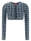 Diesel Long Sleeve Cropped Houndstooth Top In Blue
