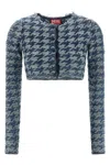 Diesel Long Sleeve Cropped Houndstooth Top In Blue