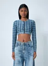 Diesel Long Sleeve Cropped Houndstooth Top In Blue