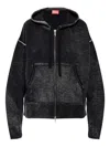 Diesel Reverse-print Hooded Cardigan In Wool In Black