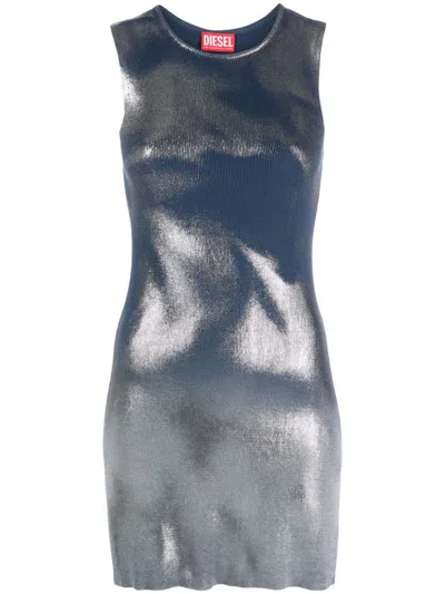 Diesel Short Knit Dress With Metallic Effects In Tobedefined