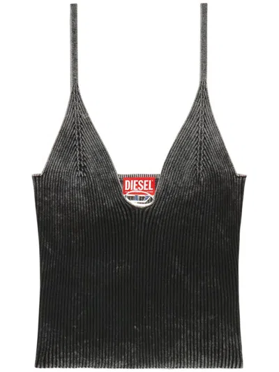 Diesel M-laila Camisole In Faded Ribbed Knit In Black