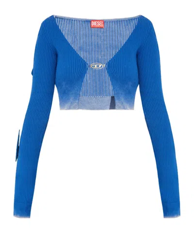 Diesel M-latina Ribbed Cotton Crop Top In Blue