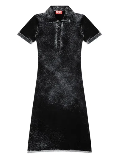 Diesel M-lourens Embroidered Polo Dress In Black