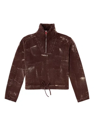 Diesel Half-zip Jumper With Distressed Effect In Brown