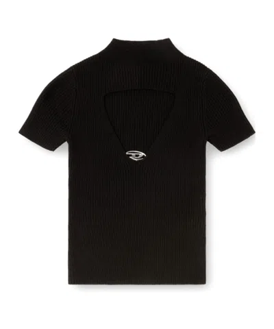 Diesel M-olive Cut-out Oval Hardware T-shirt In Black