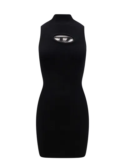Diesel M-onerva Ribbed Viscose Mini Dress In Black