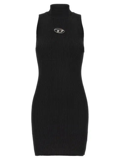 Diesel High Neck Fitted Mini Dress With Ribbed Texture In Black