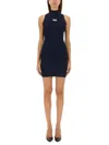 Diesel Ribbed Viscose Dress With Frontal Monogram In Blue