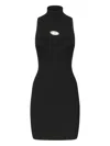 Diesel High Neck Fitted Mini Dress With Ribbed Texture In Black