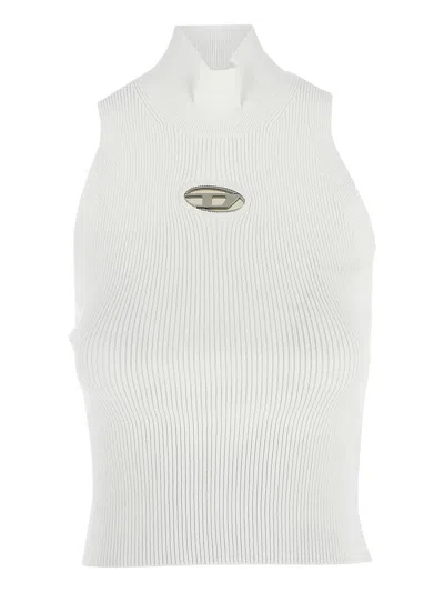 Diesel M-onervax Ribbed-knit Turtleneck Top In White