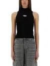Diesel Women Black Tank Top With D Logo Cut-out In Ribbed Jersey Woman In Black