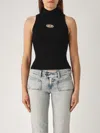 Diesel Black Tank Top With D Logo Cut-out In Nero